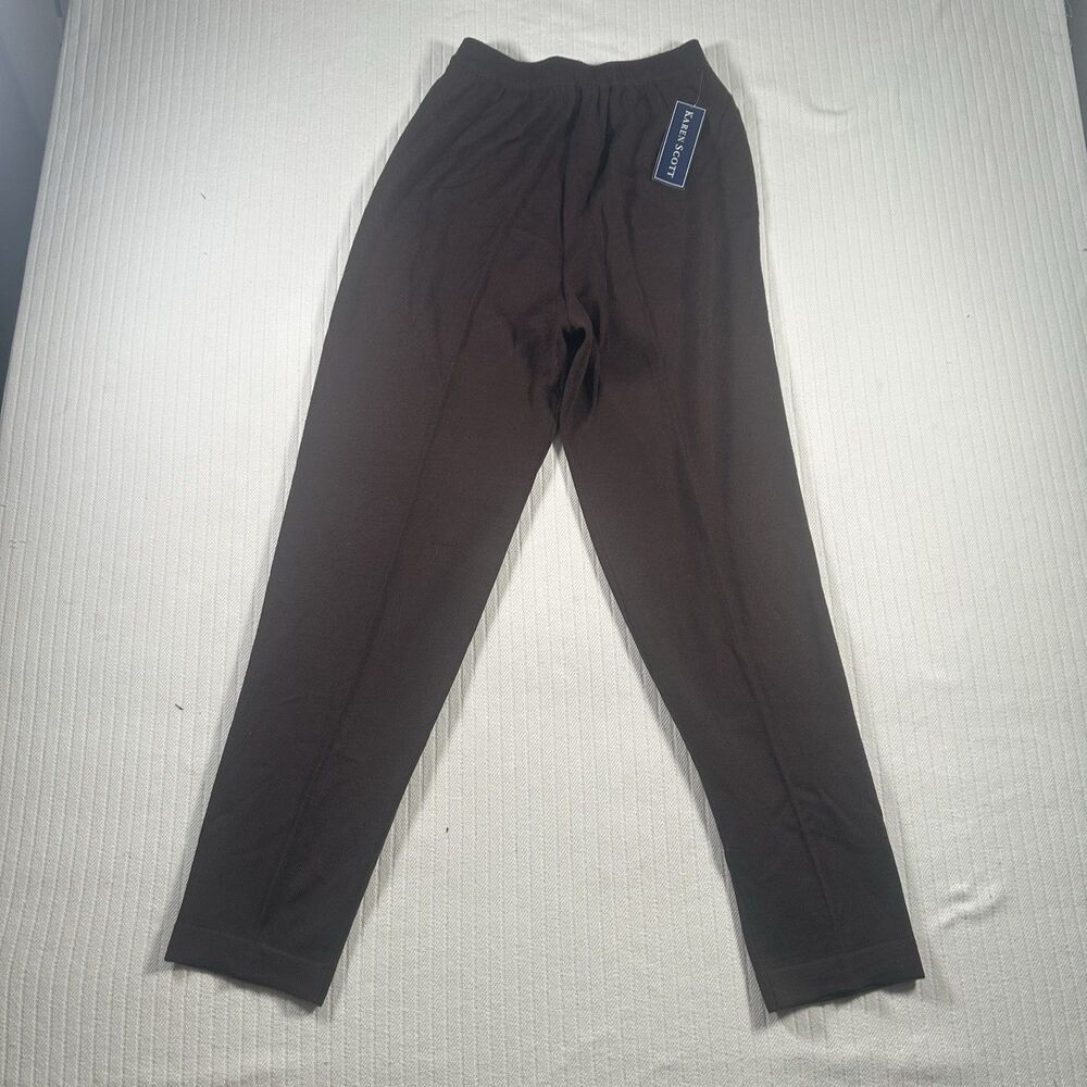 Karen Scott Women Medium Brown Knit Pants Elastic Waist Pull On Straight NWT